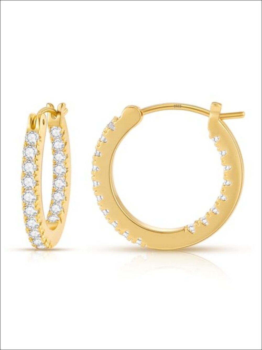 14K Gold Plated CZ Hoop Earrings Hypoallergenic 925 Silver Post
